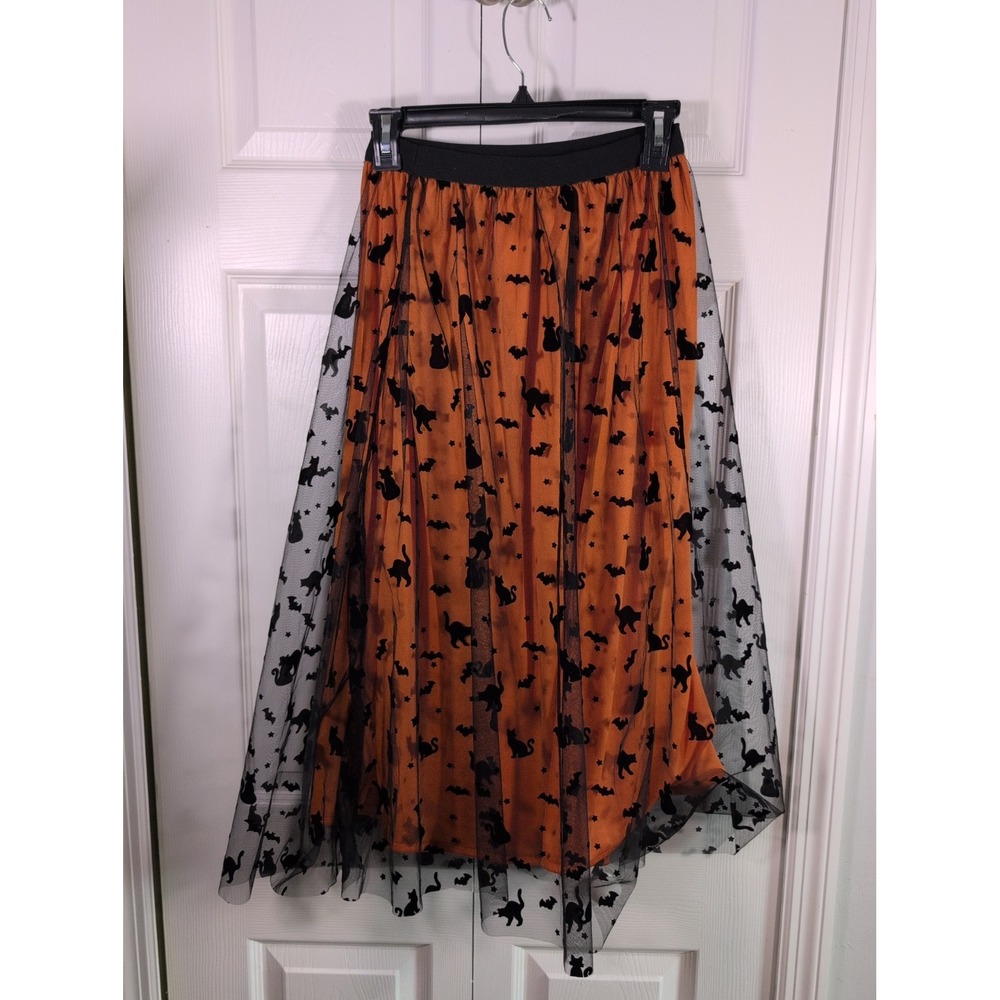 Halloween Tulle Skirt Adult Cats & Bats Spooky Velvet Elastic Waist S/M
